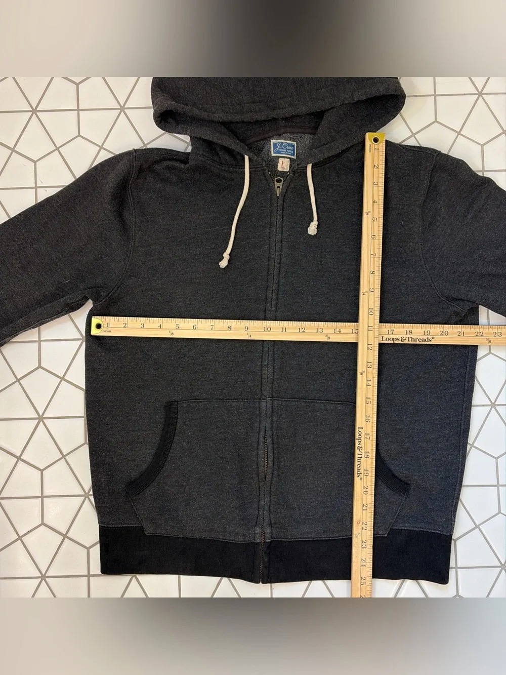 J. Crew Full Zip Hoodie Mens L Charcoal Vintage Fleece Sweatshirt Jacket Lounge
